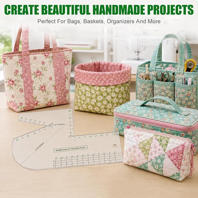 2 Pack Boxed Bag Making Template, 7.5x10 Inch Acrylic Patchwork Ruler Sewing