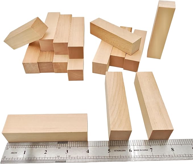 16Pcs Unfinished Basswood Blocks-1x1x4 Inch Small Rectangular Wood Blocks