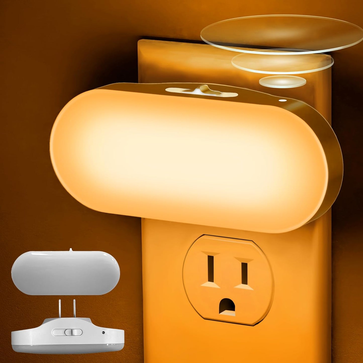 DORESshop Amber Night Light, Auto On/Off, 0-100 LM Adjustable Brightness, Dimmable Plug Into Wall Light Sensor Night Light for Kids Room, Bedroom, Stair Lights, Amber, 1W, 2 Pack