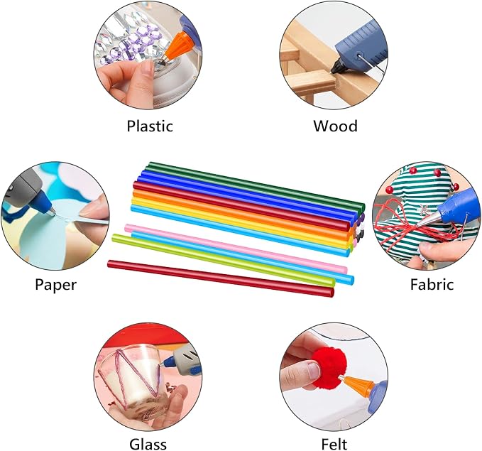 24PCS Mini Size 0.27" Dia x 8" Long Color Hot Melt Glue Sticks, All Temperature
