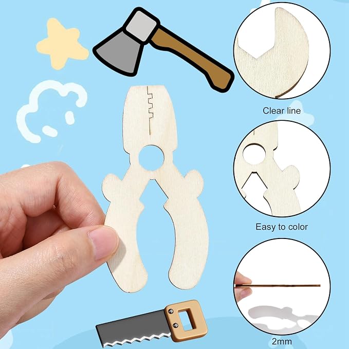 50 pcs Mixed Styles Labor Tool Theme Unfinished Wood Cutout Charms Scissors Axe