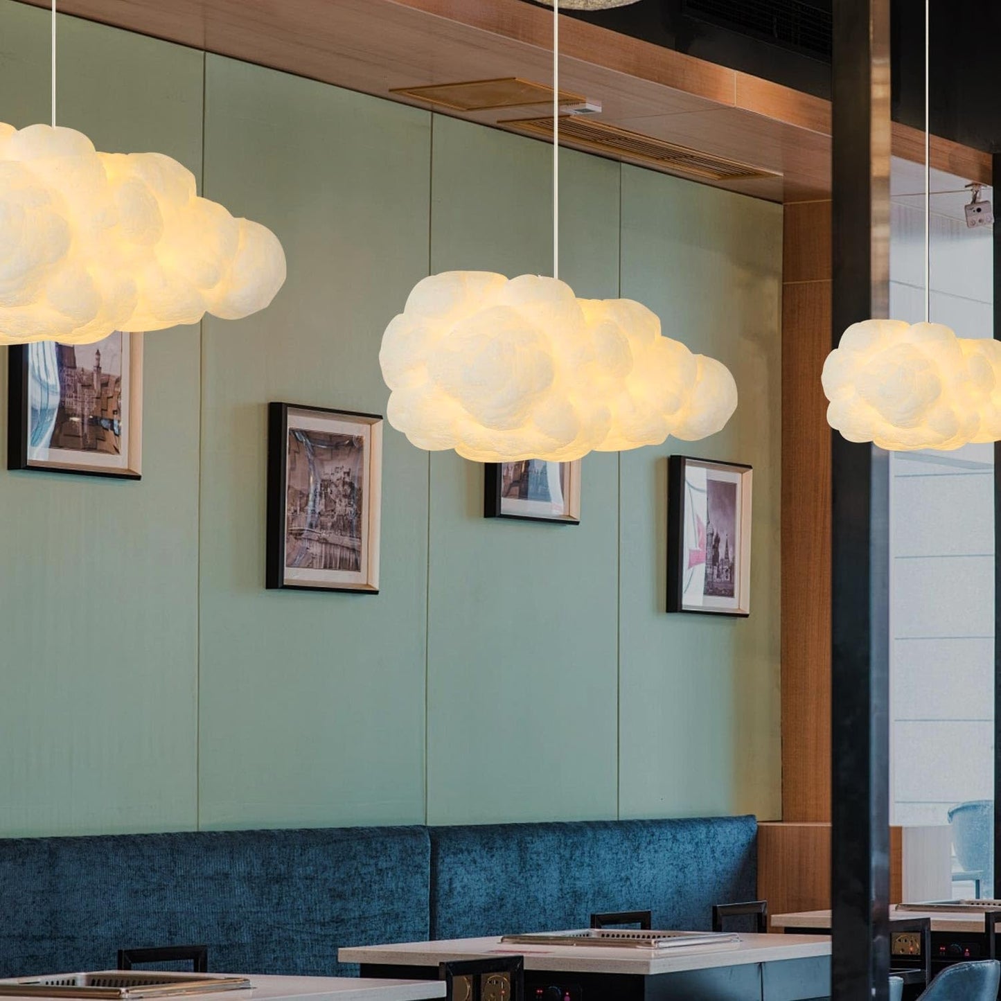 Cloud Pendant Hanging Light Fixture, Modern Fluffy Ceiling Lighting Chandelier, White Lamp Shade Lampshade for Children Girls Kids Living Room (35cmx20cm)