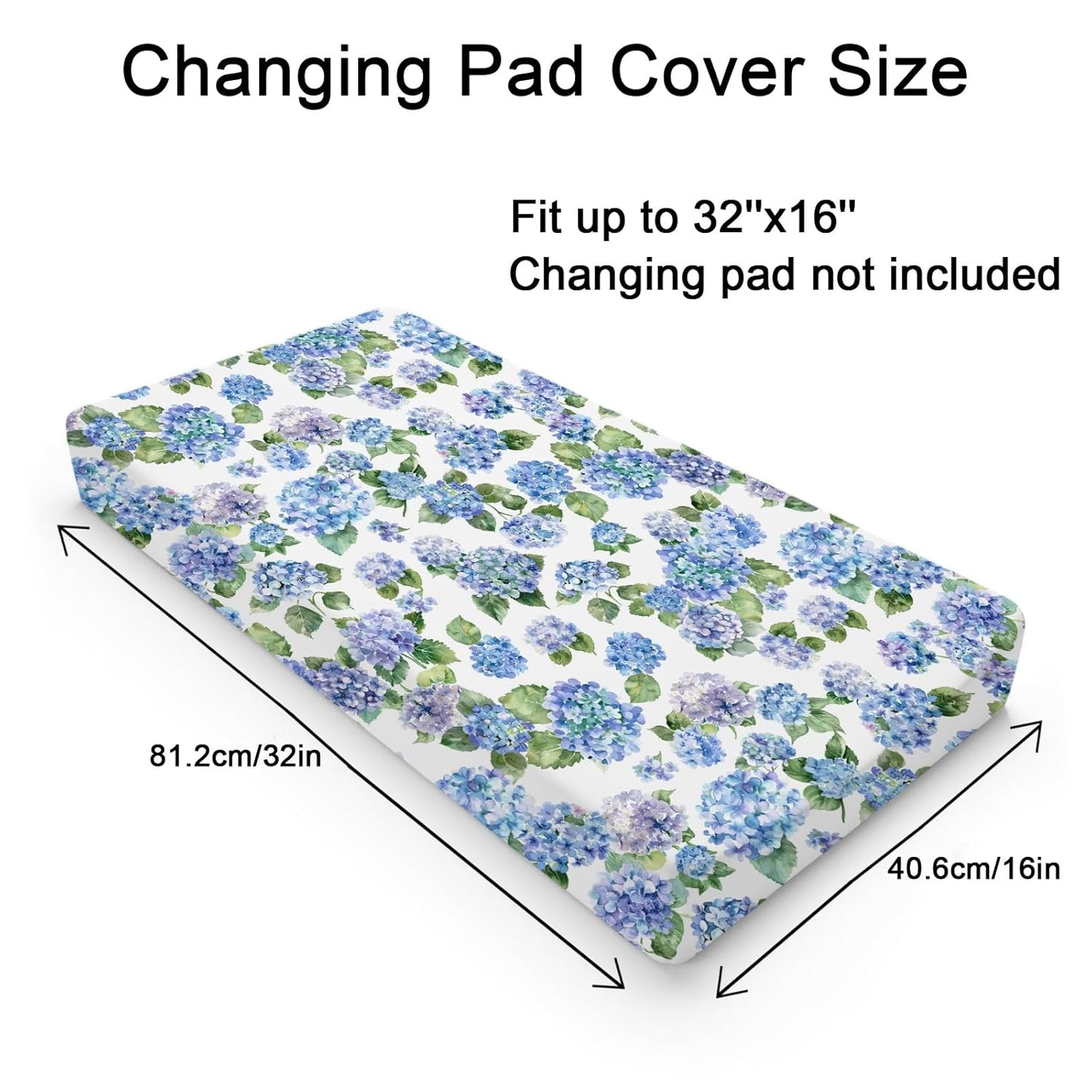 Blue Hydrangea Floral Changing Pad Covers Watercolor Flowers Painting Baby Changing Table Sheets for Boys Girls Wild Floral Soft Breathable Stretchy Fitted Diaper Change Table Pad Mats 32''x16''