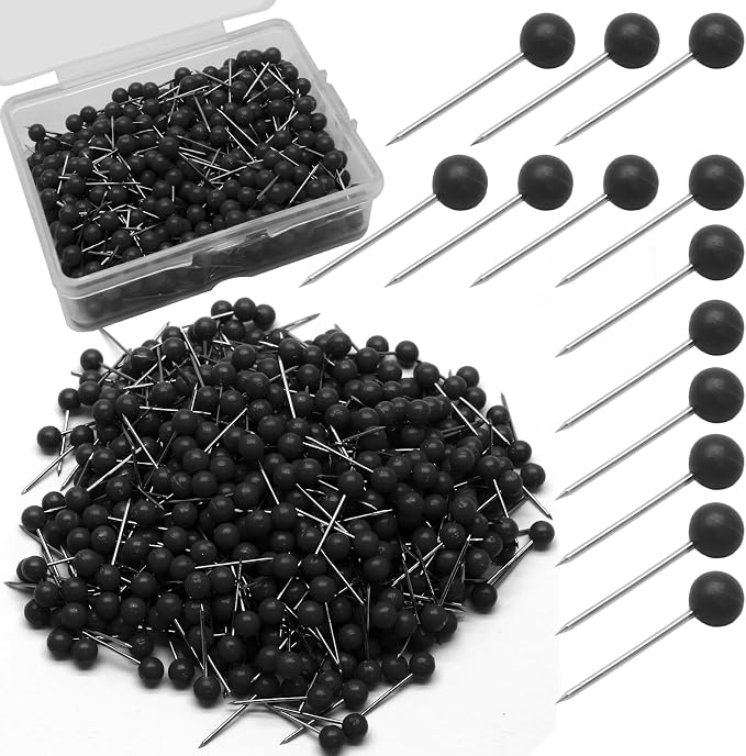 Black Map Pins, 1/8 Inch, Round Ball Head | Map Tacks, Push Pins