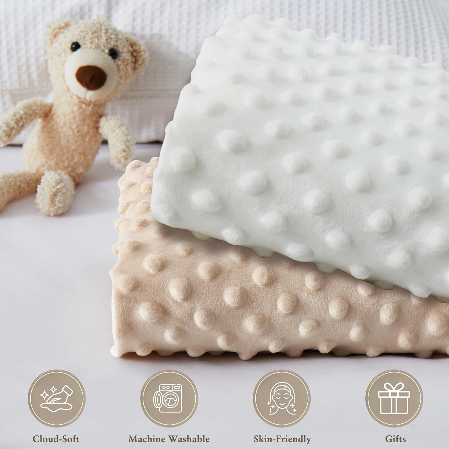 Homiest 2 Pack Changing Pad Cover, White + Beige Changing Table Sheets, Ultra Soft Fleece Minky Dot Fabric, Breathable Comfortable Diaper Pad Cover for Girls and Boys, Machine Washable
