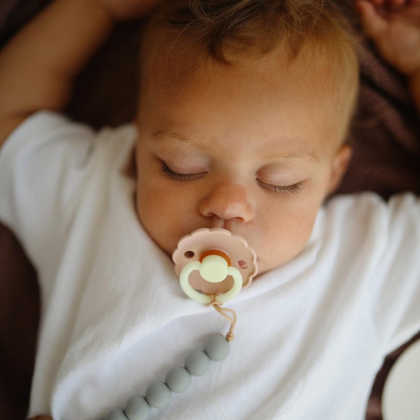 FRIGG Daisy Night Natural Rubber Baby Pacifier | Made in Denmark | BPA-Free (Croissant/Cream, 0-6 Months) 2-Pack
