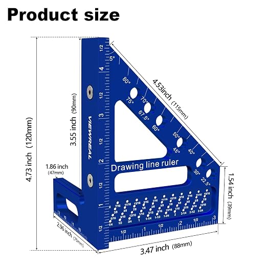 3D Multi-Angle Aluminum Alloy Woodworking Square Ruler, 22.5-90 Degree
