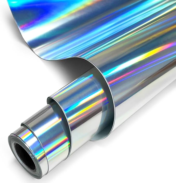 Holographic Silver Heat Transfer Vinyl Roll, Soft Foil HTV Vinyll