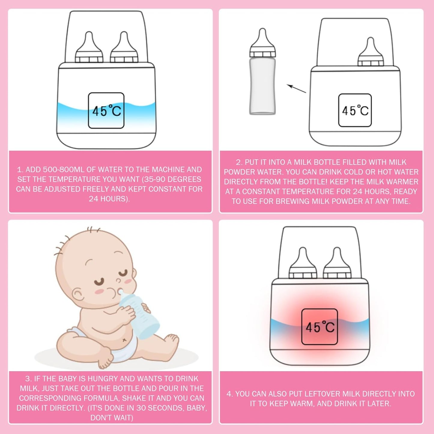 Baby Bottle Warmer ＆ Steriliser Temperature Adjustable Portable Bottle Warmer Remote Control Baby Food Heater with LCD Display for Breastmilk or Formula, Grey