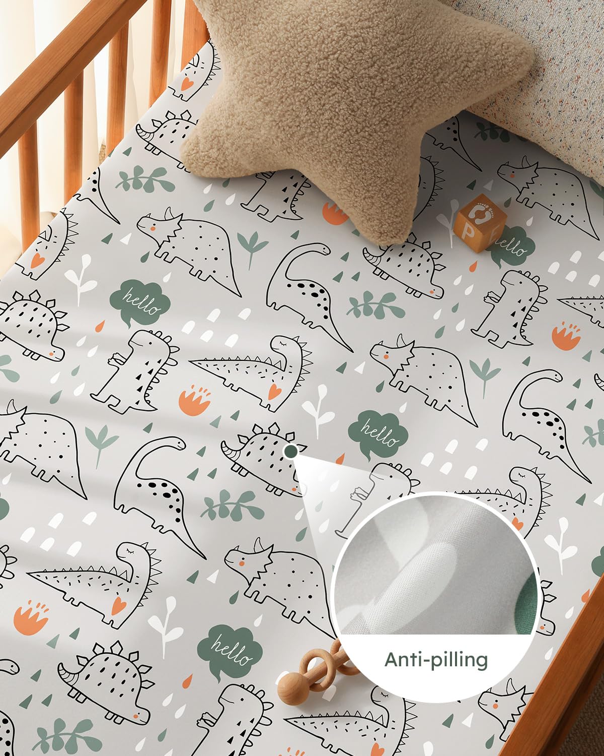 Baby Crib Sheets for Boys Girls, 28x52x8in Fitted Crib Sheet Neutral 3 Pack for Standard Crib and Toddler Mattress, Breathable Soft Microfiber Baby Sheet Green & Apricot Lion