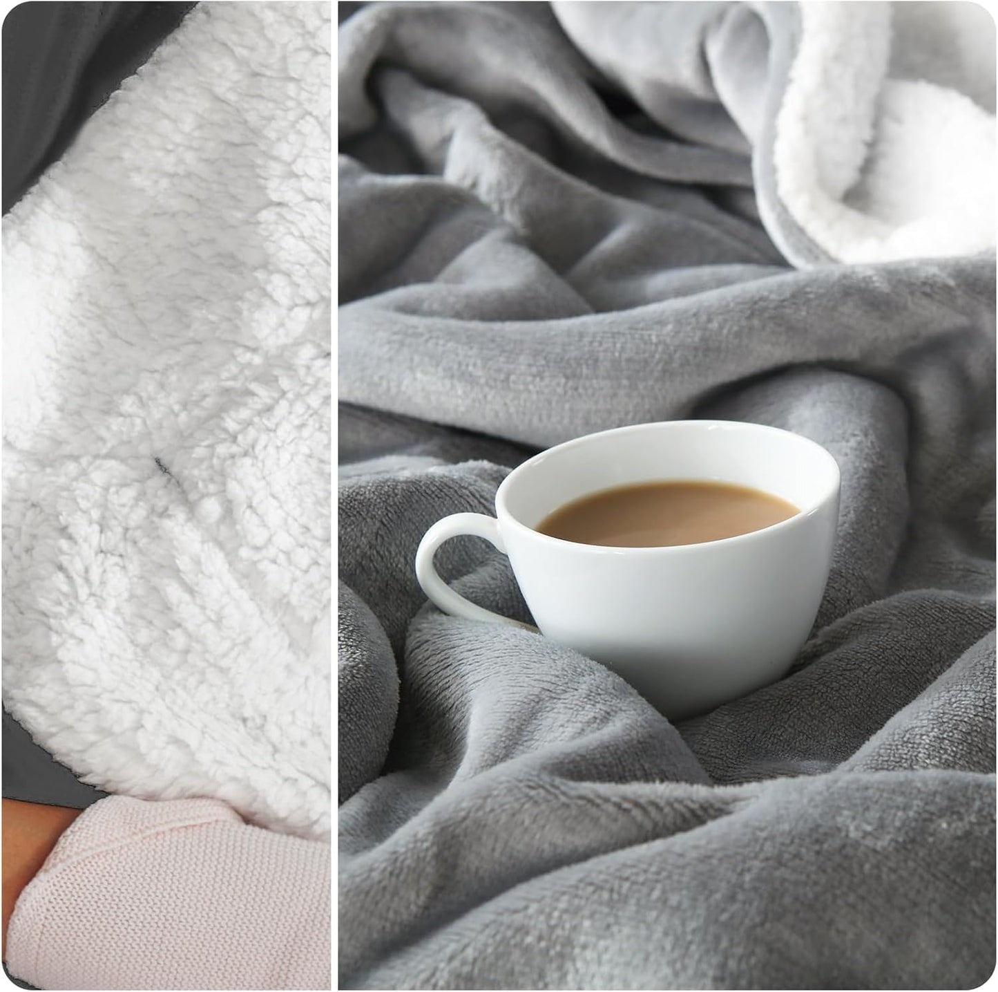 NANPIPER Sherpa Blanket for Couch, Warm and Lightweight Throw, Soft Fuzzy Plush Fleece for Winter, Lunar Rock Grey 50x60 Inches