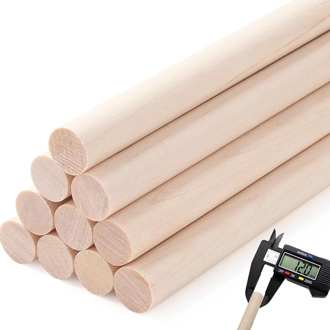 Yaliuliu 10PCS Dowel Rods Wood Dowels, 1/2 x 12 Inch Round Wooden Sticks