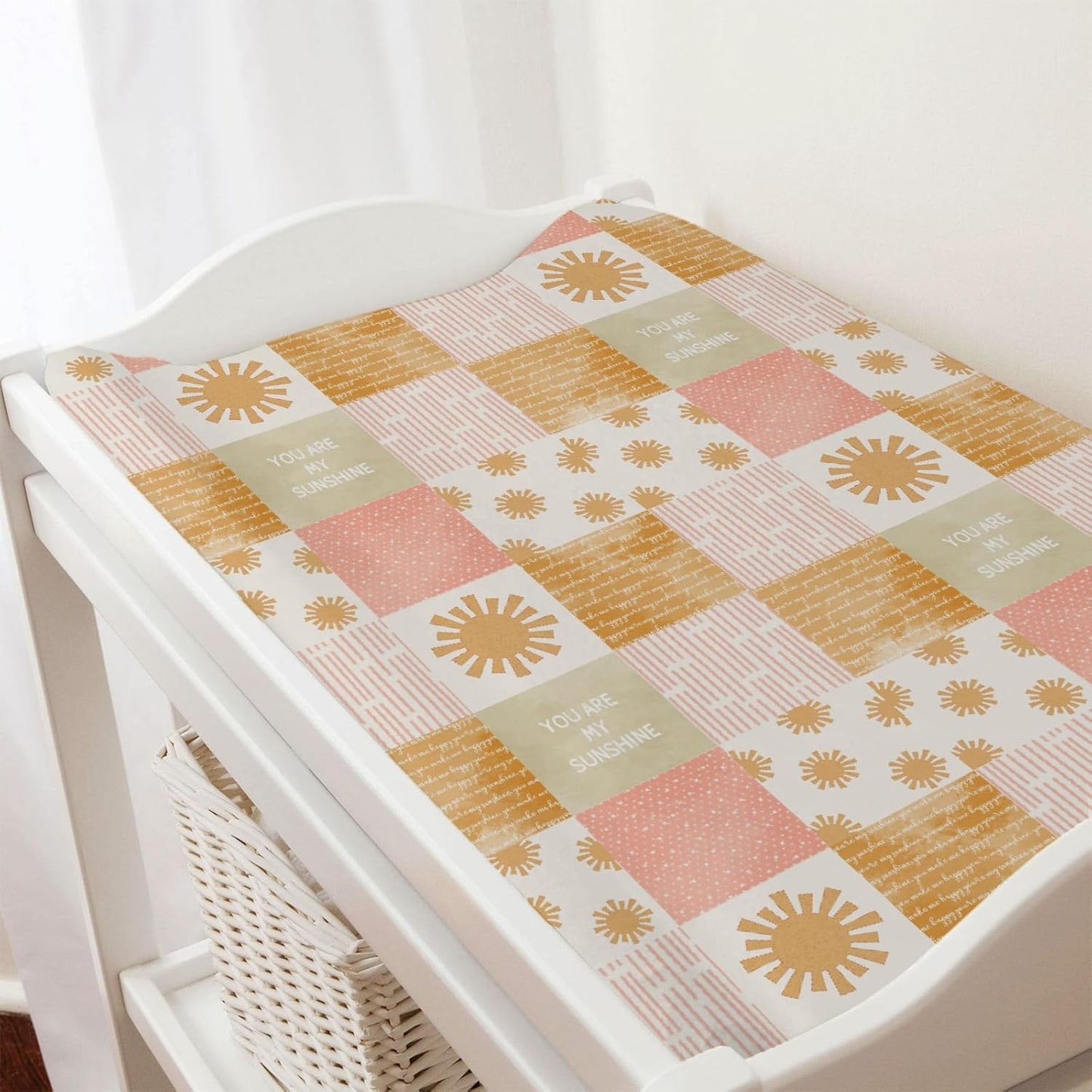 Colorful Boho Sun Changing Pad Covers Cute Sunshine Stripes Diaper Change Pad Sheets for Girls Boys Letters Quote Soft Breathable Stretchy Snug Fitted Changing Mat Cover 32''x16''