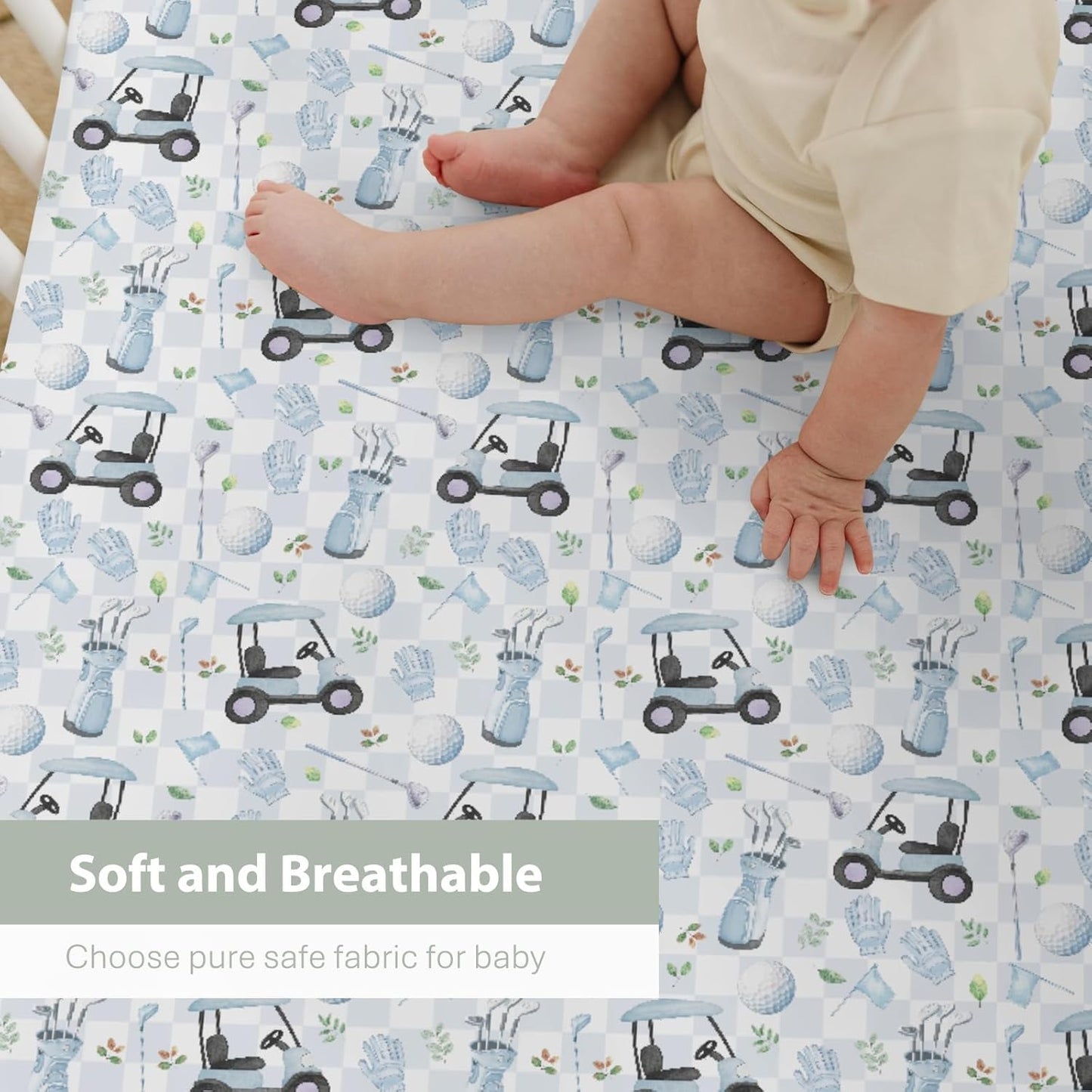 Golf Baby Crib Sheets, 28"x52", Sports, Blue, Polyester, Standard Crib
