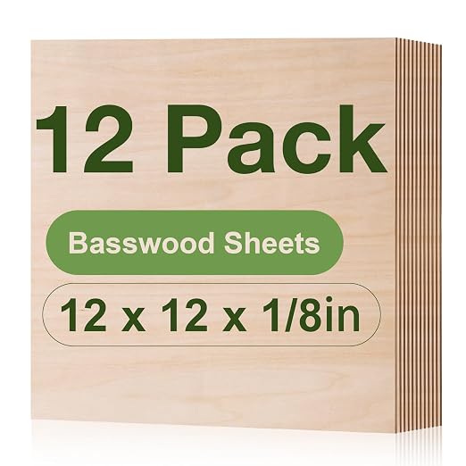 Rowood 12 Pack Basswood Sheets, 3mm Basswood