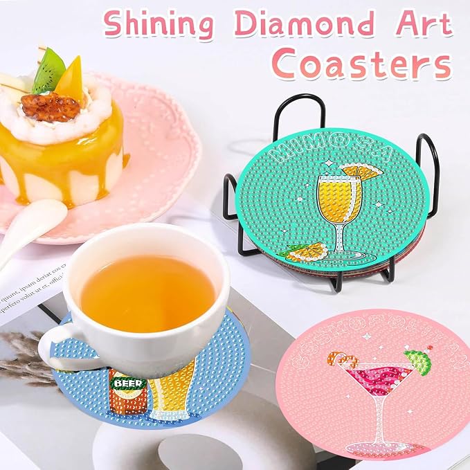 Benjenes 8 PCS Diamond Art Coasters Kits Cocktail Diamond Painting Coaster |