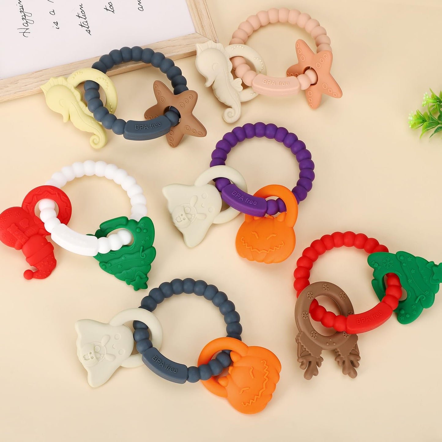 Silicone Teething Ring Toy, Baby Teether Toys with Rattles, BPA Free Sensory Chew Toys for Babies 3-6-12 Months to Soothe Sore Gums, Great Shower, Christmas Gift(Dark Grey 2)