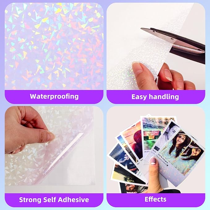 36 Sheets Holographic Sticker Paper Clear Self Adhesive Laminate Sheets |