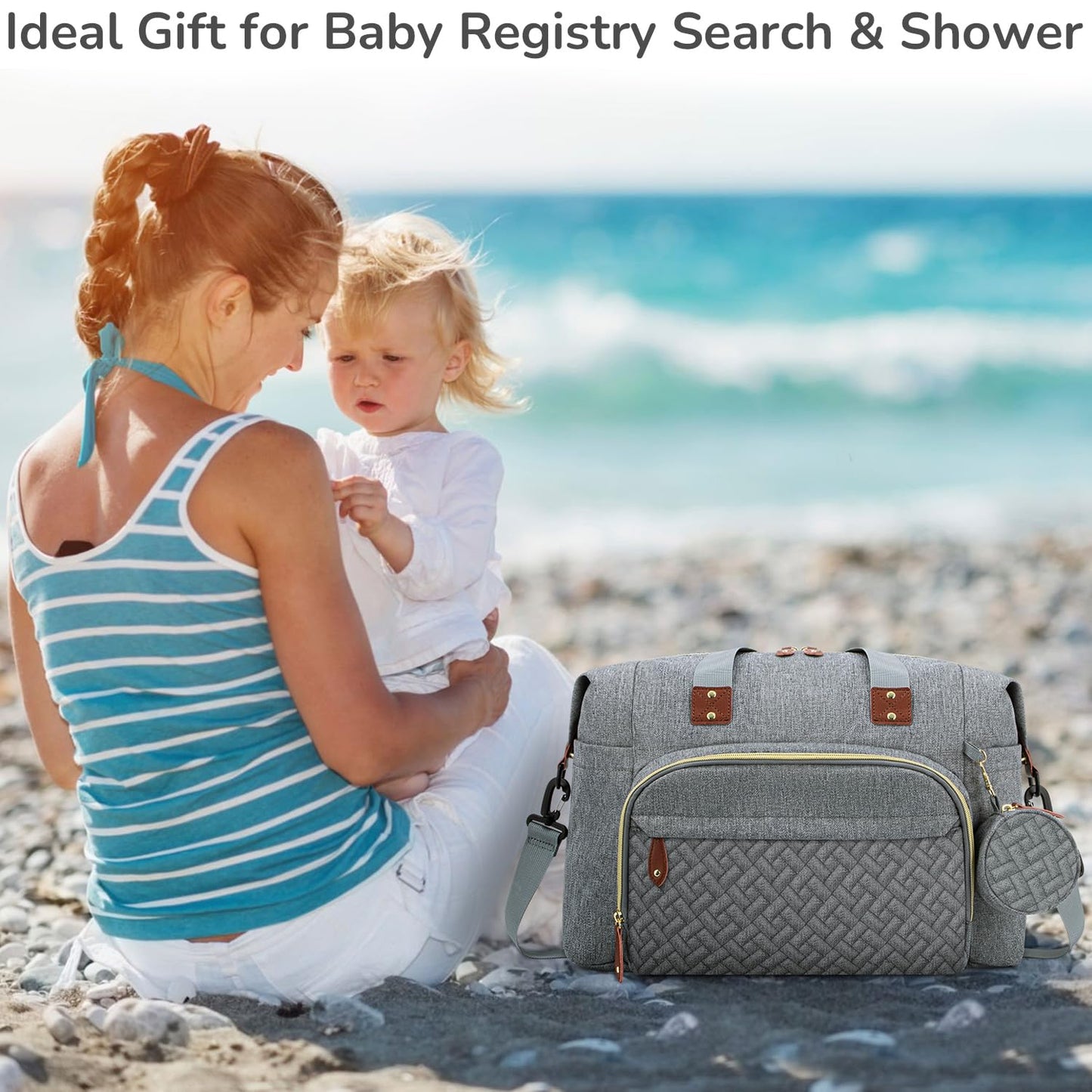 Diaper Bag Tote, Baby Bag Travel Diaper Tote Bag with Pacifier Case, Cute Maternity Hospital Baby Stylish Diaper Tote for Mom Dad Medium Size, Grey