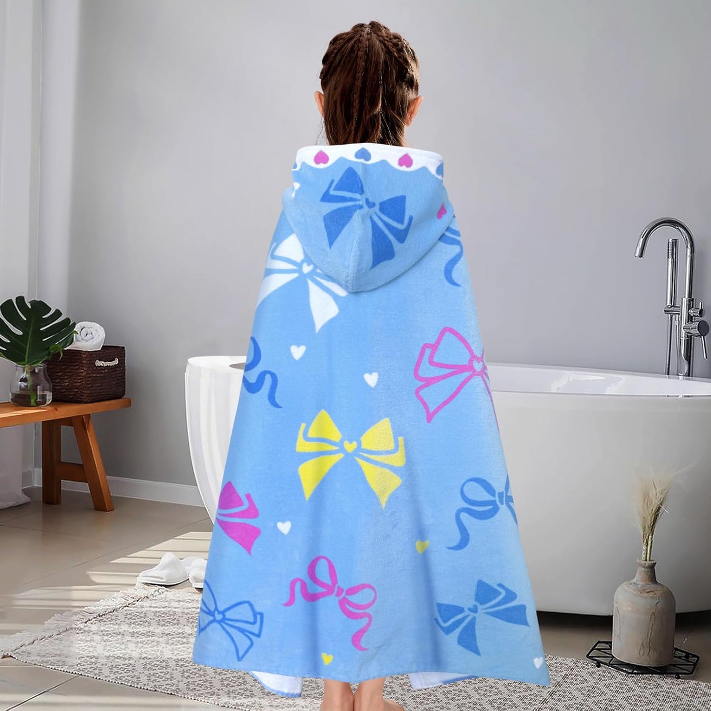 Hooded Beach Towels for Kids 3-10 Years – Soft 100% Cotton Bath & Swim Towel Wrap (30"x50"), Quick-Dry Absorbent Fabric for Toddler Girls – Cute BOW Design, Perfect for Pool, Beach, Bath & Swimming