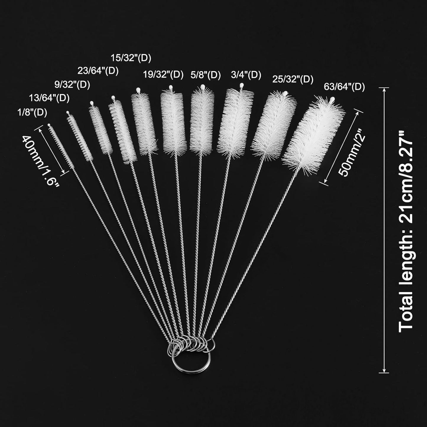 uxcell Straw Cleaner Brush Set, 8.3 Inch Nylon Tube Pipe Cleaners, Set of 10 Stainless Steel Long Straw Brush for Drinking Straw, Bottle, Tube, Cup, White