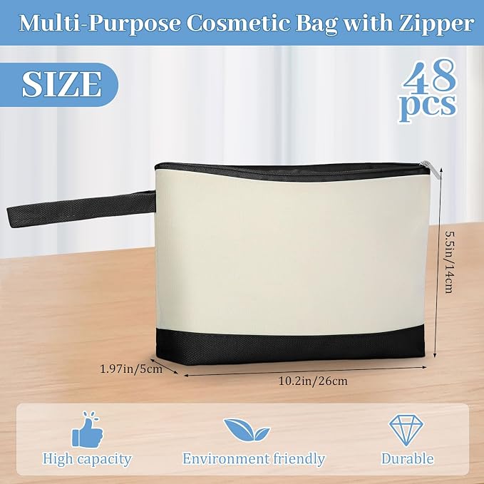 Silkfly 48 Pcs Cotton Canvas Makeup Bags Cosmetic Zipper Bags 10.2 x 5.5 x 2''
