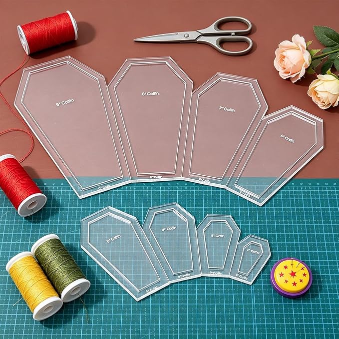 BENECREAT 16 Pcs Coffin Shaped Quilting Template, Transparent Patchwork Stencil