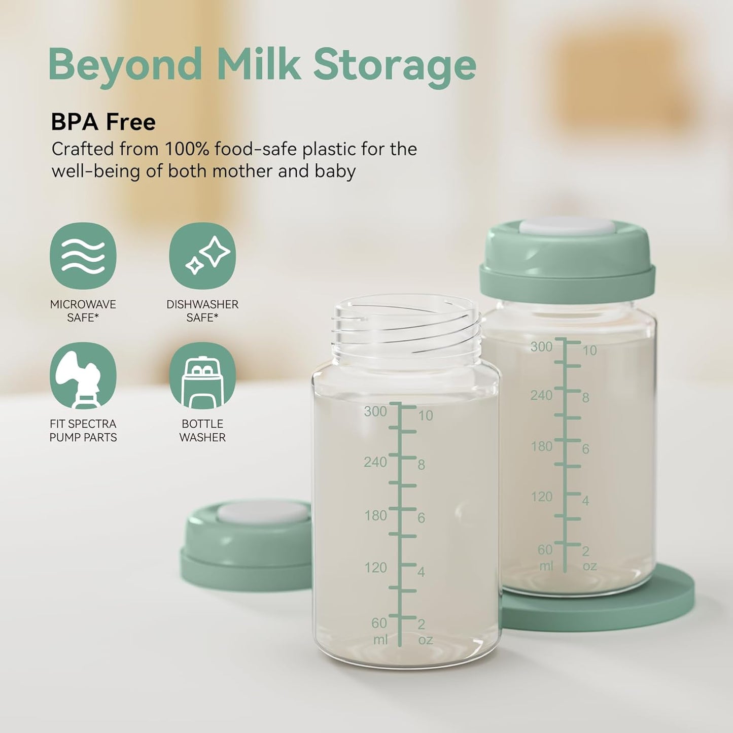 10oz Breastmilk Storage Bottle for Momcozy Milk Cooler 22oz, Breast Milk Cooler Bottles for Fridge, Wide Neck Pump Bottles Compatible with Spectra Motif Luna, Travel Breastfeeding,4PCS