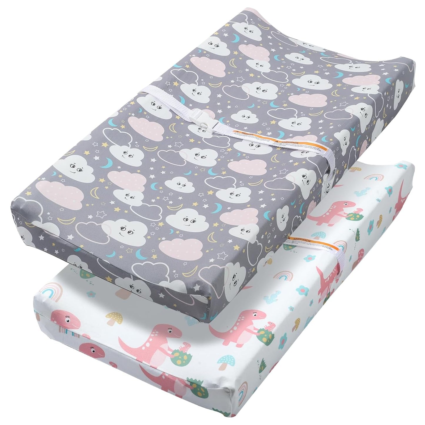 Changing Table Pad Cover Elastic Changing Pad Cover Premium Baby Changing Pad Cover 2 Pack for Boys Girls Soft and Comfortable (Dinosaur Eggs and Cloud Babies)