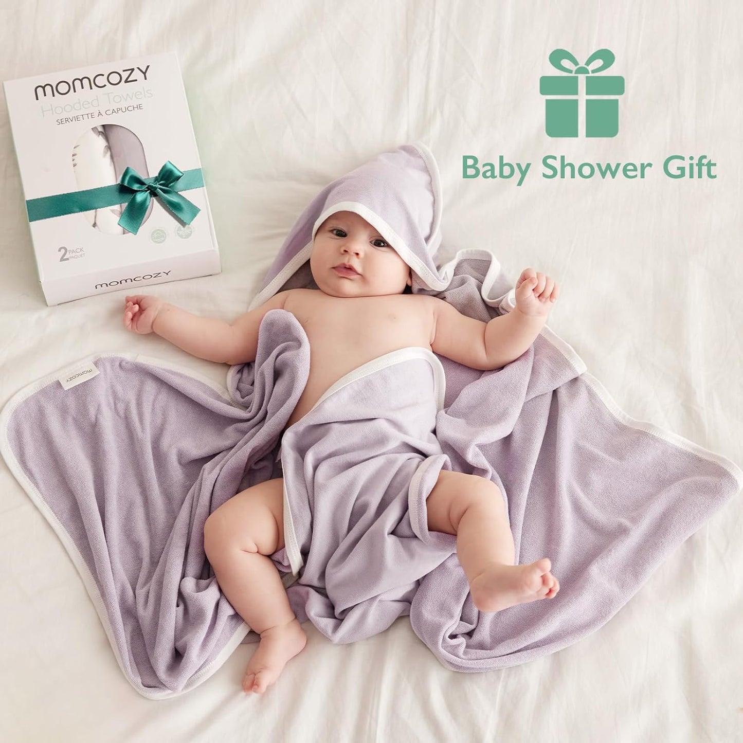 Momcozy Hooded Baby Towel, 2 Pack and Cotton Bath Towel with Hooded, Large 35 X 35 Inch, Baby Towel Set for Boy or Girl,Infant and Kid, Ink Wash Leaves