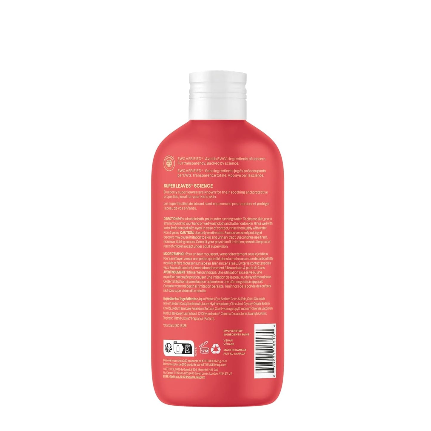 ATTITUDE Bubble Wash for Kids, EWG Verified Bubble Bath, Hair Shampoo and Body Soap, Dermatologically Tested, Plant- and Mineral-Based, Vegan, Mango, 16 Fl Oz