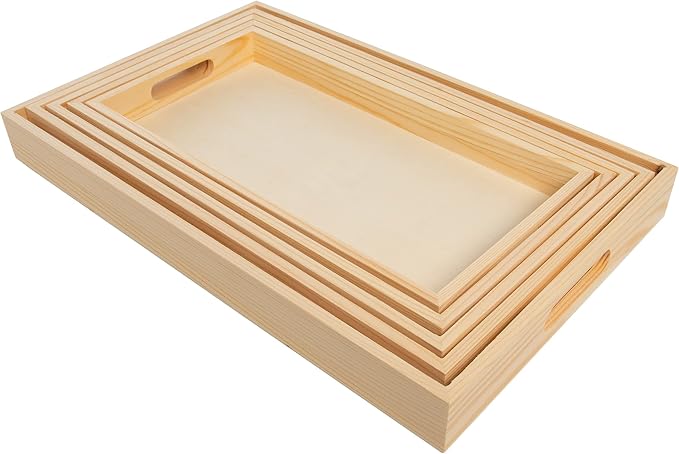 Wooden Nested Serving Trays, Unfinished Rectangle Trays