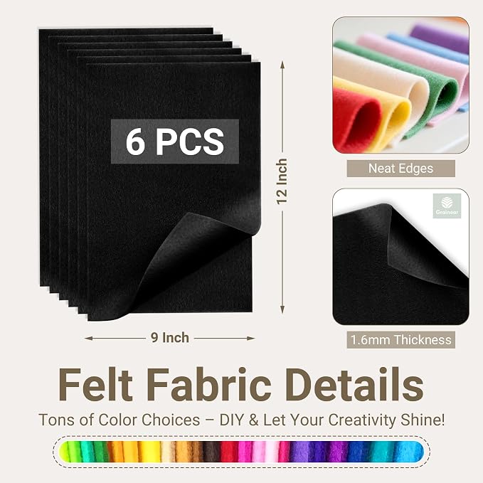 Black Soft Felt Sheets for Crafts, 1.6mm Thick, Kids' Crafts, DIY Projects