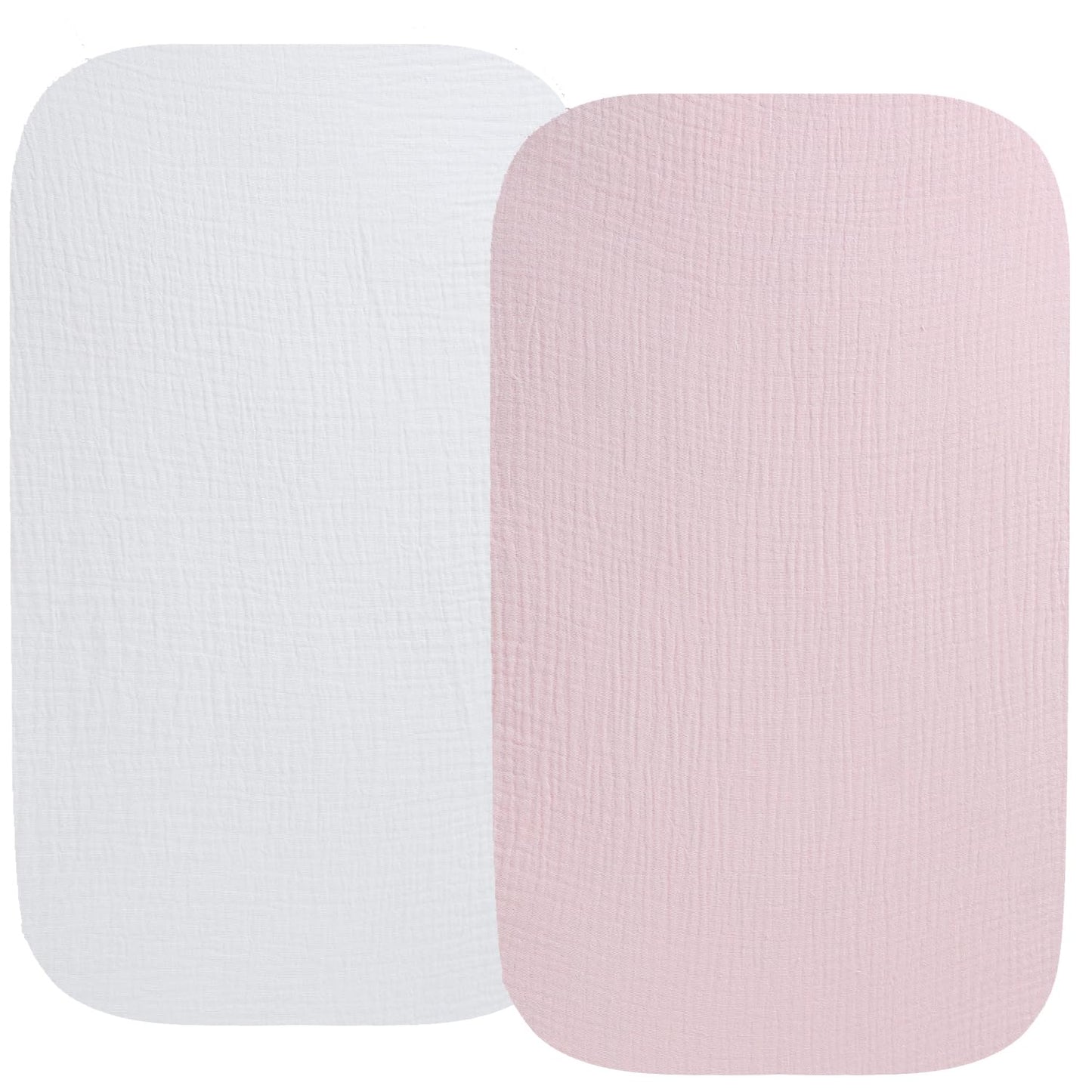 Muslin Bassinet Sheet Compatible with AMKE 3 in 1 Bassinet(35 X 20), Milliard, TCBunny Bassinet, 2 Pack Cotton Stylish Boho Fitted Bassinet Sheets for Baby White & Pink