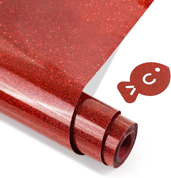 Red Glitter HTV Heat Transfer Vinyl, Glitter Iron on Vinyl Roll 10" x8ft | Red