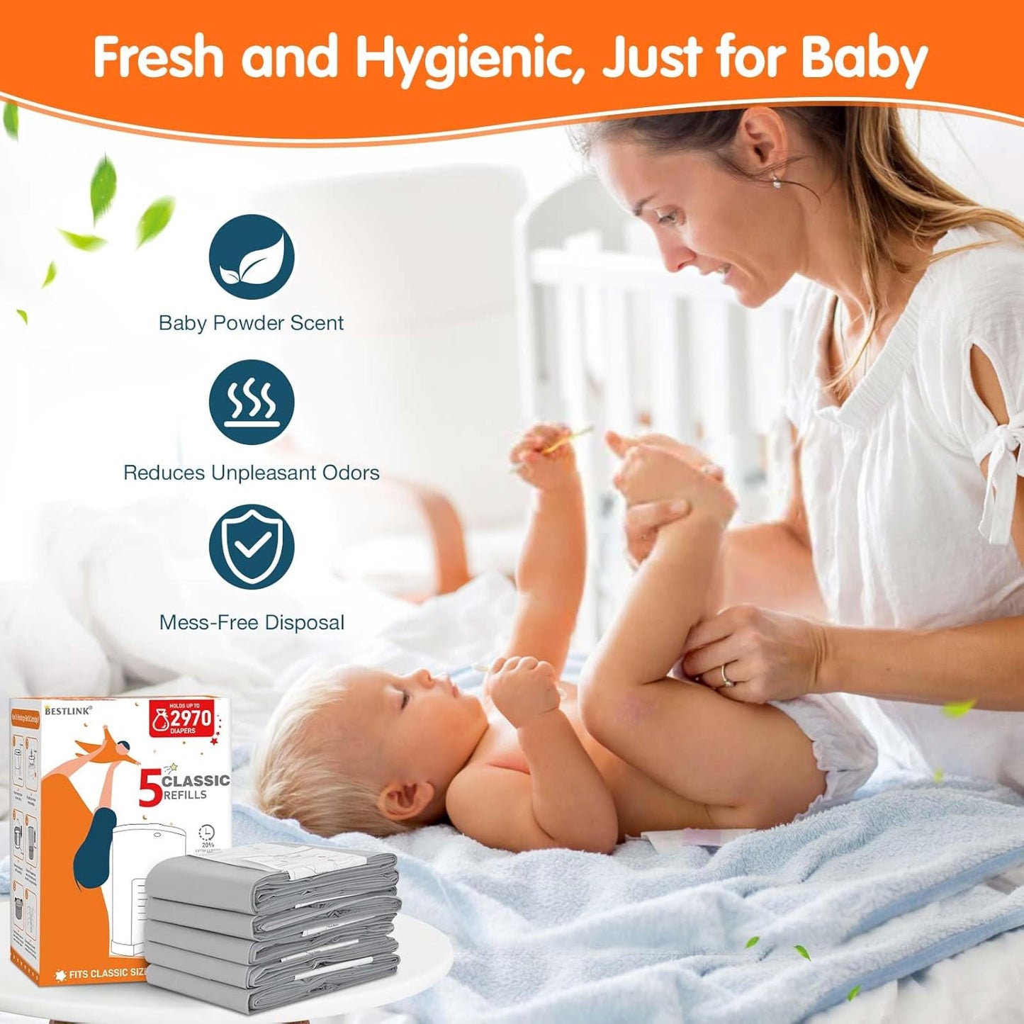 10 Pack Refills Compatible with DEKOR MINI Diaper Pails | 20% Extra Length Diaper Pail Refill Bags Liners Holds 3960 Diapers | Ultimate Odor Control with Baby Scented