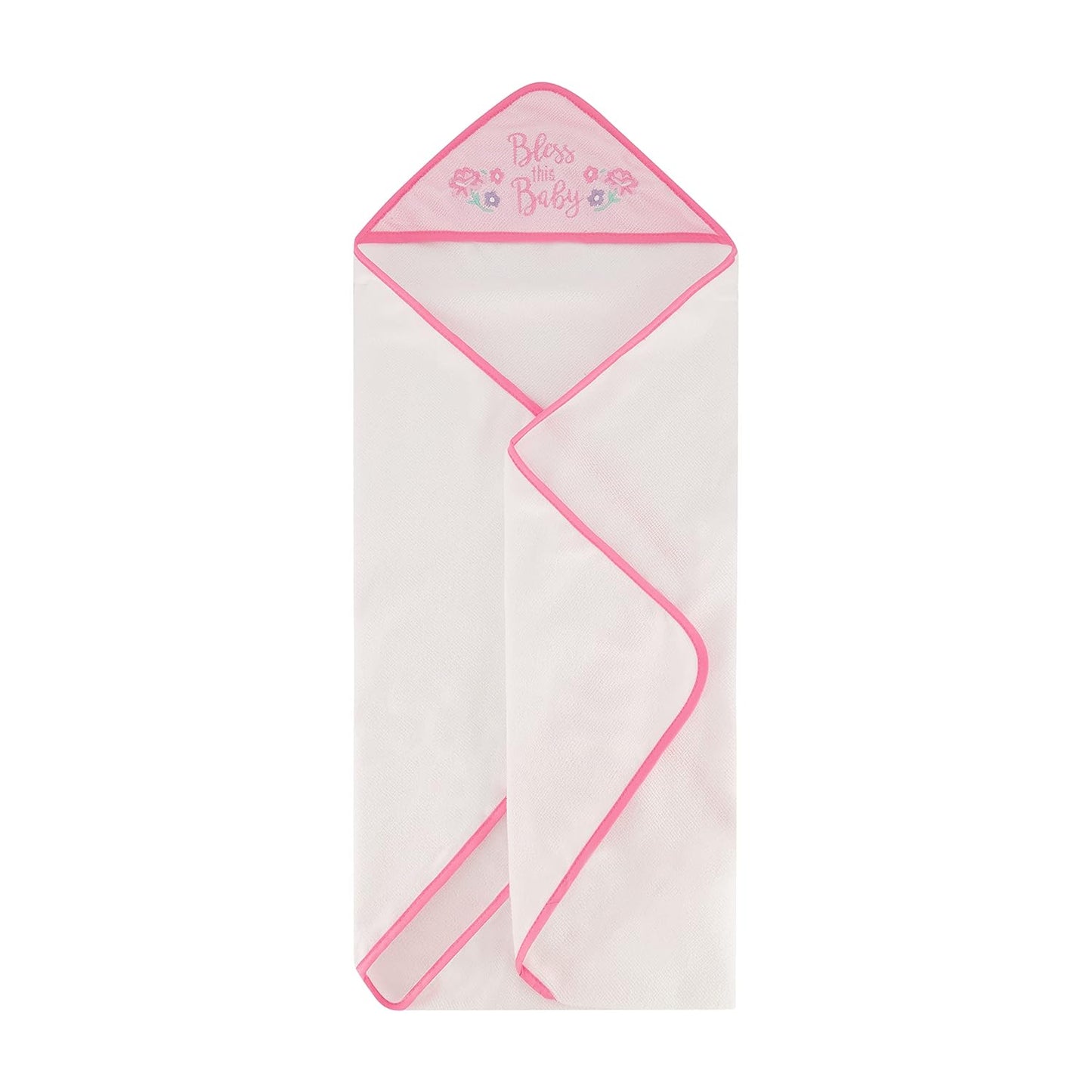 Cudlie Buttons & Stitches Baby Girl 3 Pack Rolled/Carded Hooded Towels in Bless This Baby Print, GS71730