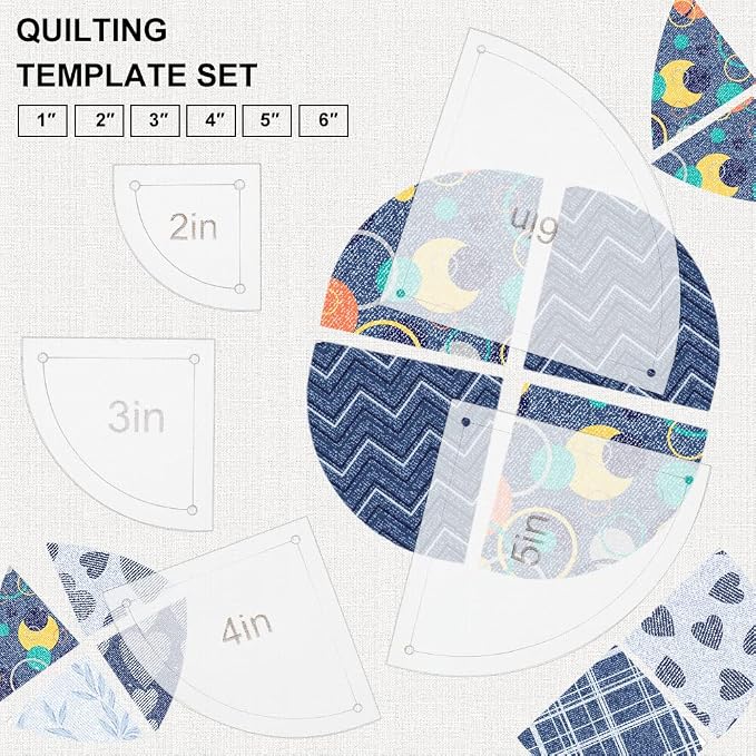 BENECREAT 10Pieces Quilting Acrylic Template Set, 2/3/4/5/6Inch Transparent