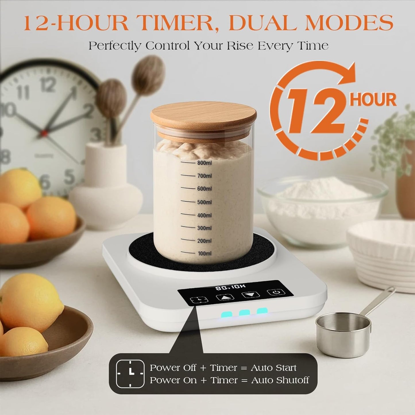 Sourdough Starter Warmer 2025 with Precise 1°F Control (70–100°F), Sourdough Warmer, 4.3" Heating Pad, 12H Auto Timer, USB Powered Fermentation Mat for Sourdough Jar, for Home Bread Baking