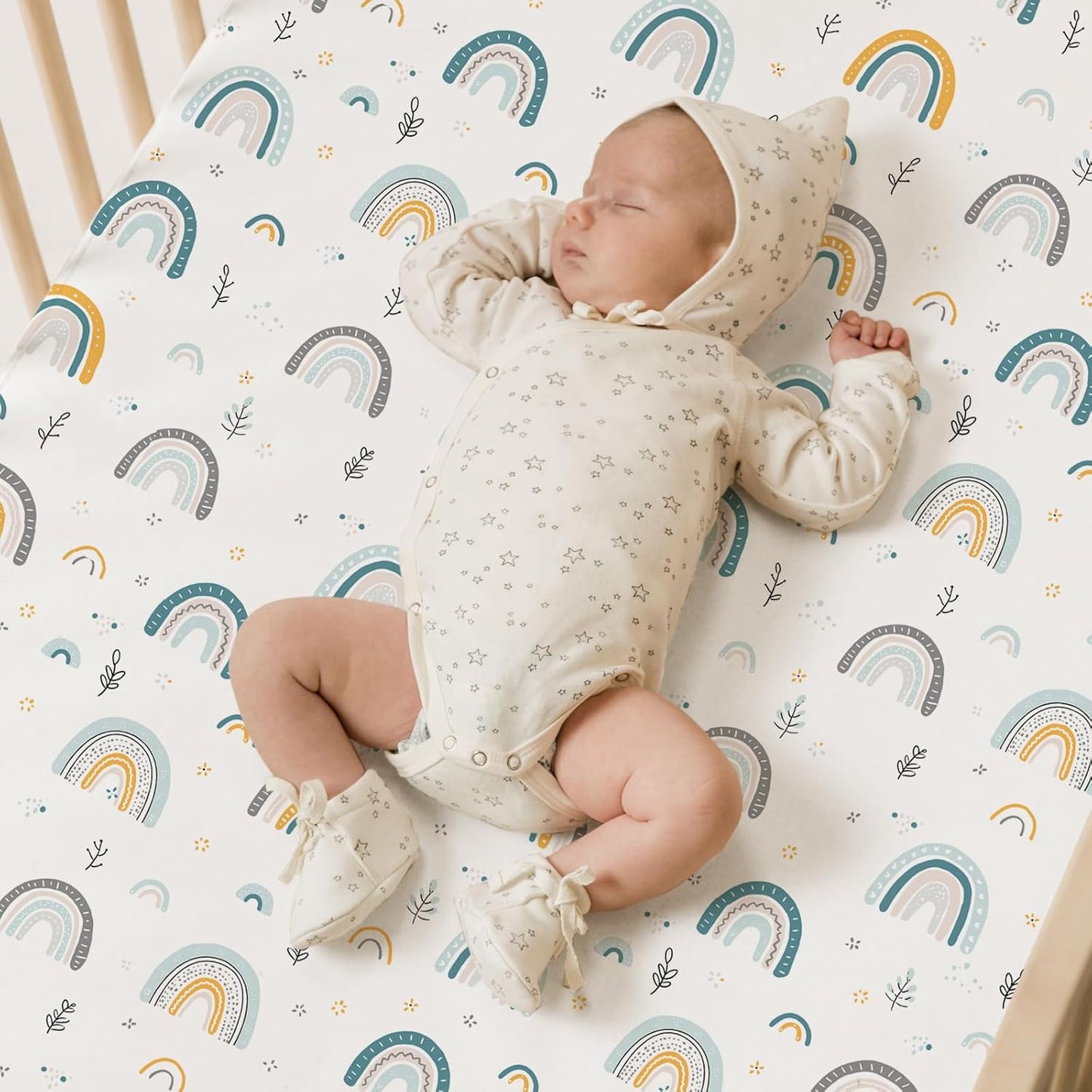 BBROLEX Baby Fitted Crib Sheets: Kid Crib Sheets - Set of 2 for Toddler Standard Size Crib Mattress for Boys and Girls - Jersey Knit Crib Bed Sheets Rainbow Stars