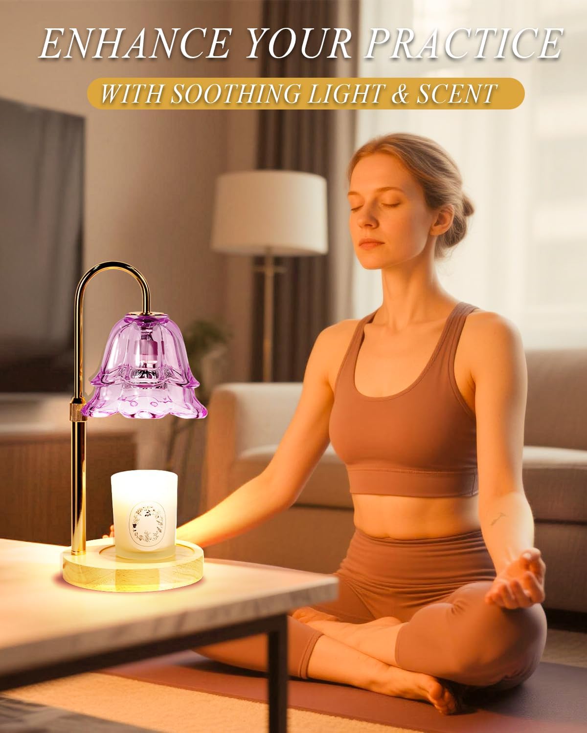Purple Candle Warmer Lamp with Timer Dimmable, Flower Candle Warming lamp Height Adjustable, Wax Melt Warmer Candle lamp for Jar Scented Candles, Christmas Birthday House Warming Gifts for Women Mom