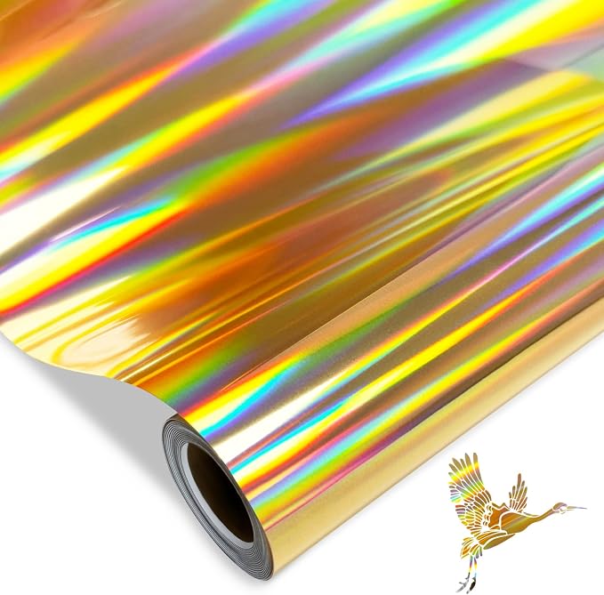 Holographic Gold Metallic Foil Heat Transfer Vinyl, Chrome HTV Easy to Cut &
