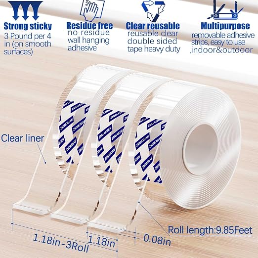 ZMUAXUAN Clear Double Sided Adhesive Mounting Tape Heavy Duty Removable