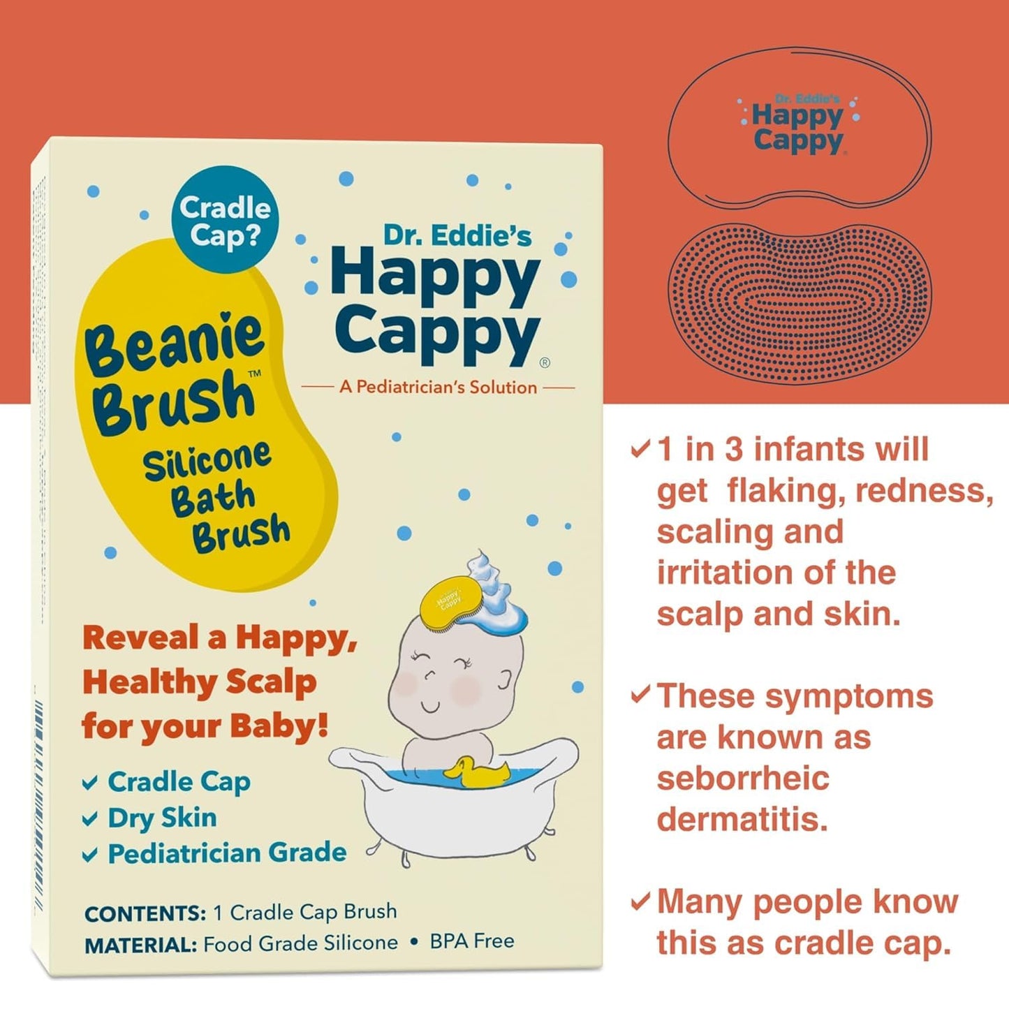 Happy Cappy Medicated and Daily Shampoo and Beanie Brush Bundle - Baby Dandruff Shampoo, Cradle Cap Brush for Babies, Toddlers, Helps Cradle Cap and Seborrheic Dermatitis, Fragrance-Free - 3 Pieces