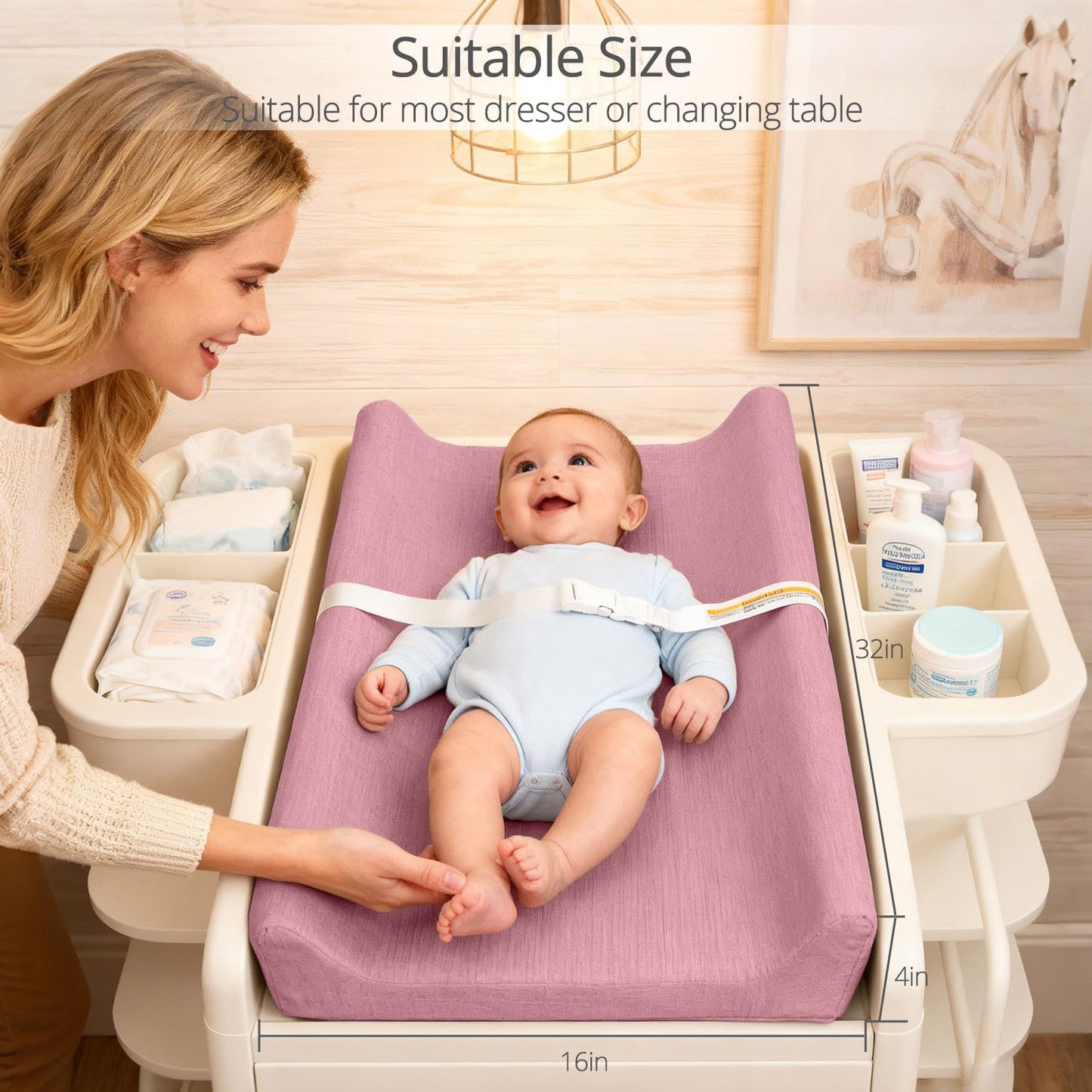 Muslin Baby Changing Pad, 2 Pack Muslin Soft Cotton Covers & Waterproof Lining Foam Diaper Changing Table Pad 32" x 16.6" Mat for Dressers