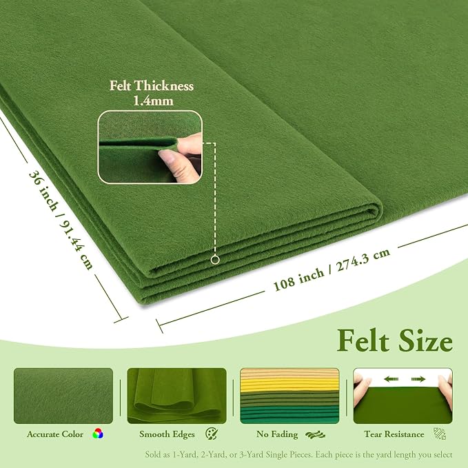 Campsite Green Fabric Sheet 108" X 36", 1.4mm Thick Large Soft Durable Flexible