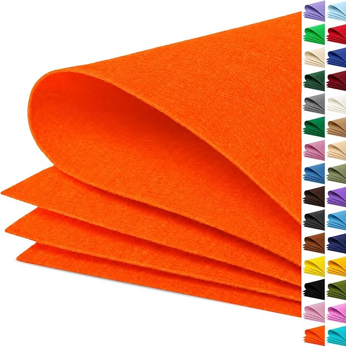 Orange Large Felt Fabric 36" x 36", 1mm Stiff Felt Sheet, Nonwoven Fabric