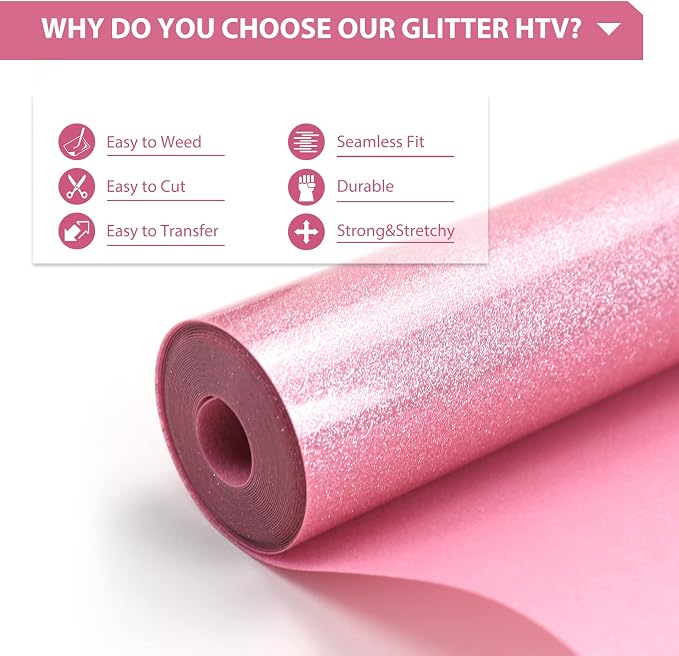 HTVRONT Glitter HTV, Easy-Weed for Craft Design