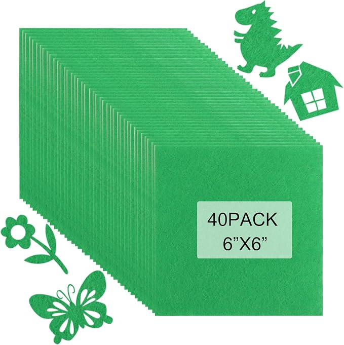 40 Pcs Stiff Felt Fabric Sheet for Crafts, 1mm Thick and 6”x6”Green Felt Fabric