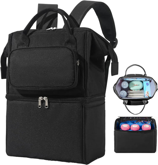 Insulated Bottle Cooler Bag, Holds 6×9oz, 18L Large 2-n-1 Backpack Lunch Bag for Nursing, Work, Daycare (Black)